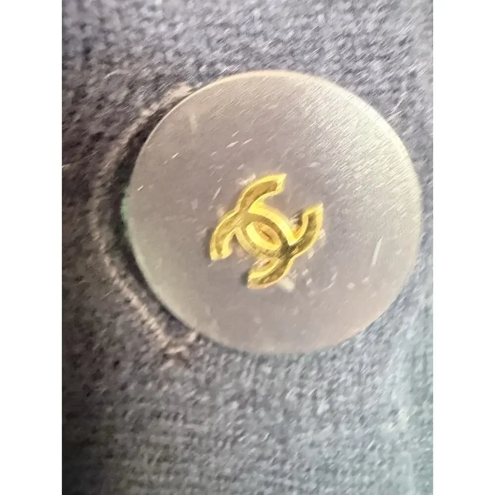 CHANEL Vintage CC Logo Sweater Knit Top Aqua   Green Dark Blue Cashmere Button